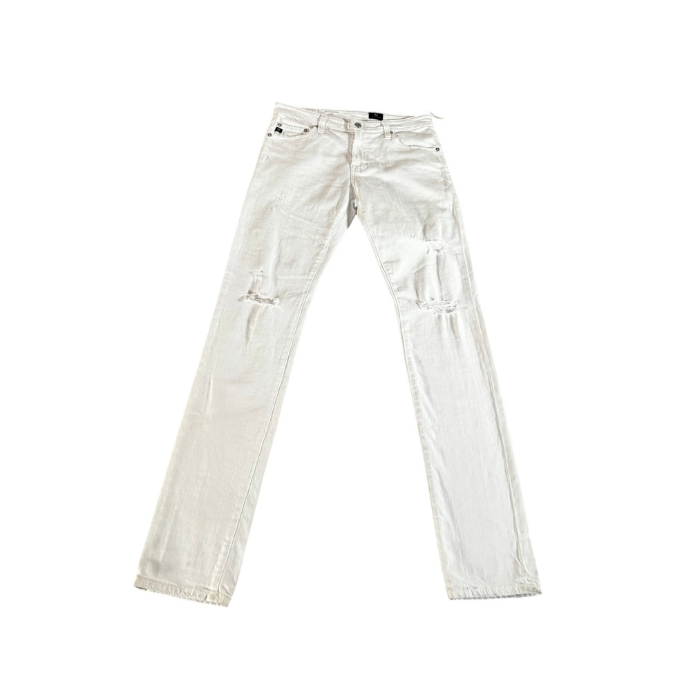 AG Adriano Goldschmied The Stockton Skinny Distressed White Jeans Size 32R